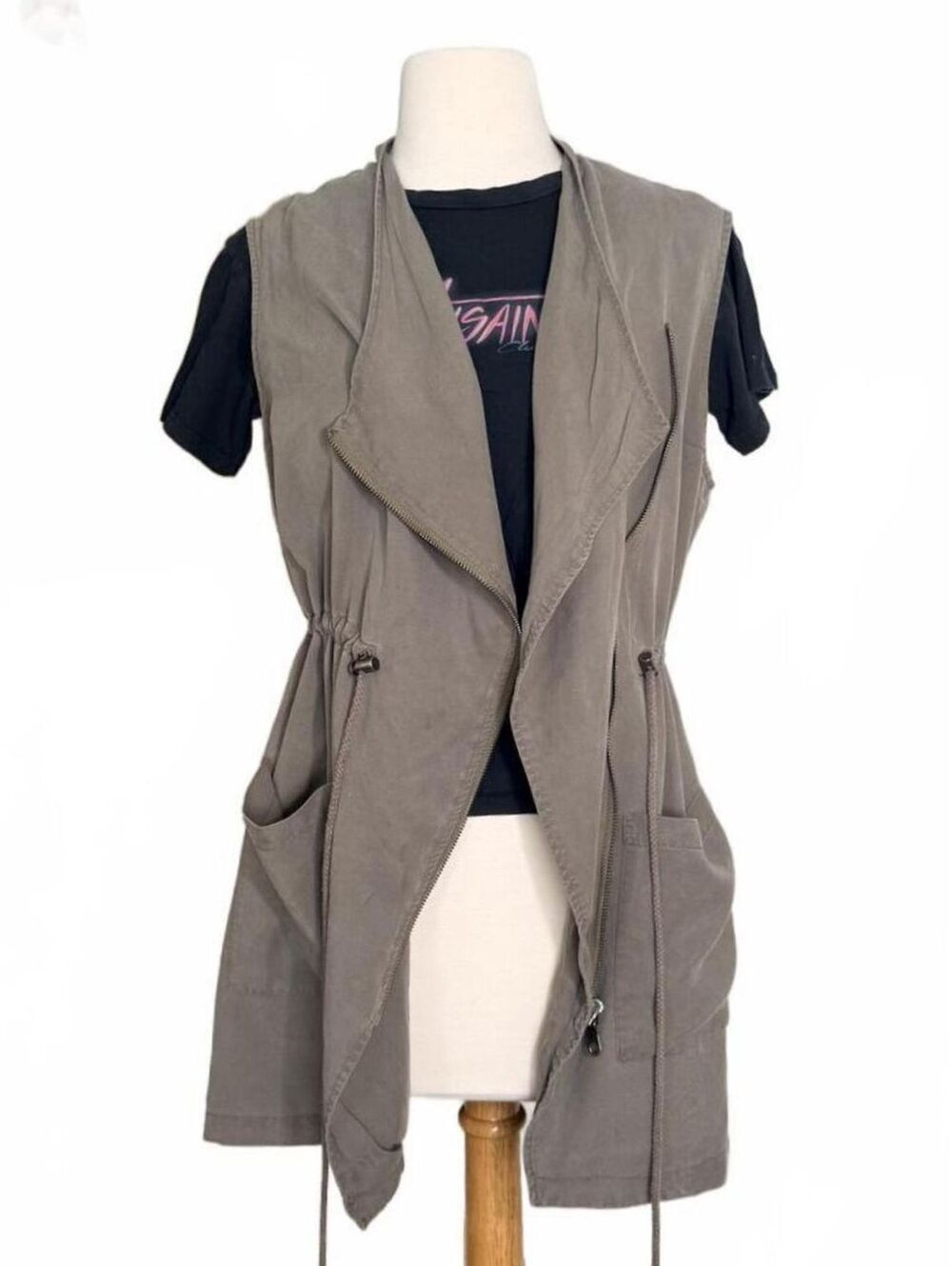 Drew House Utility Vest Jacket Small Taupe Cinch Waist Asymmetrical Zip